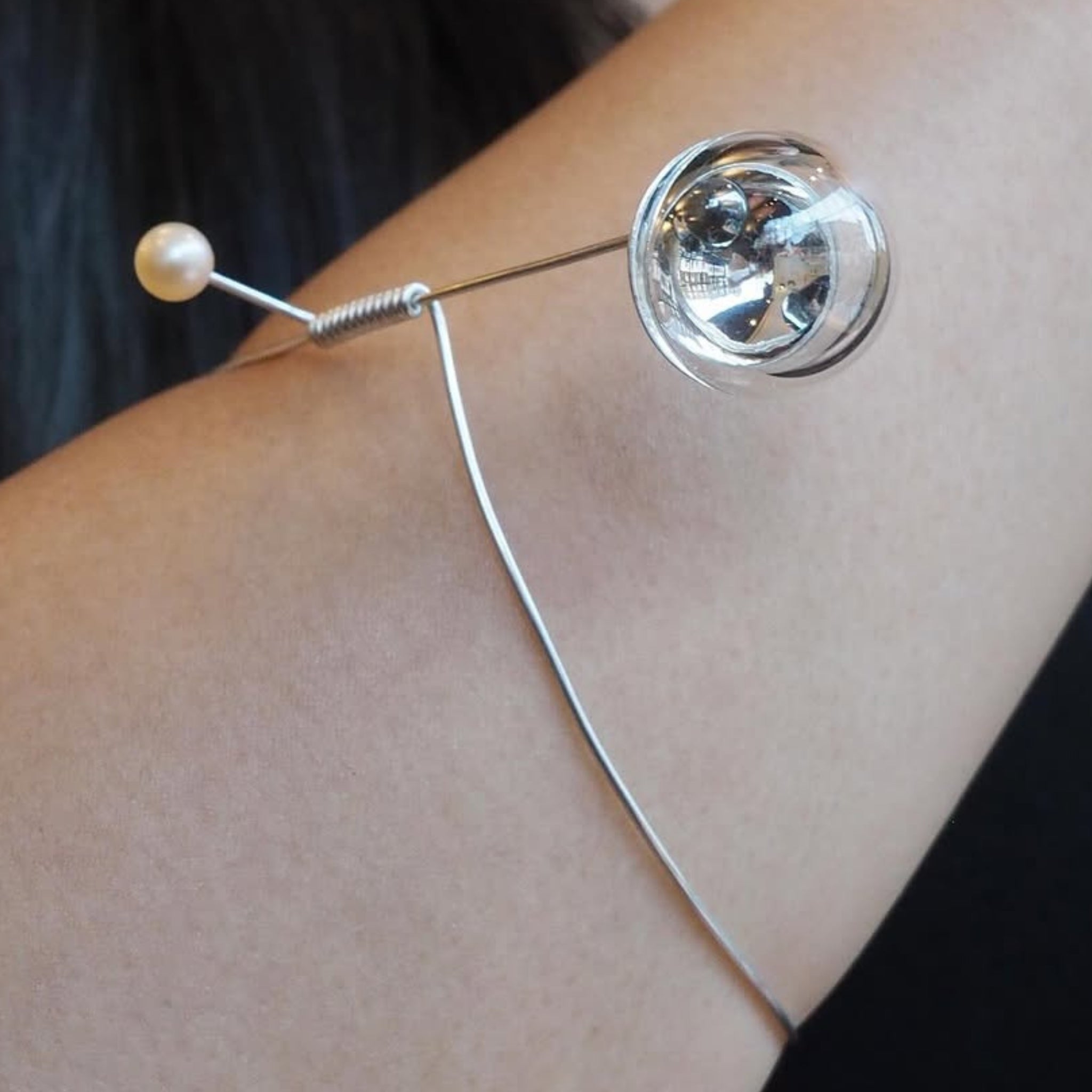 Aries Glass, Sterling Silver and Pearl Bracelet
